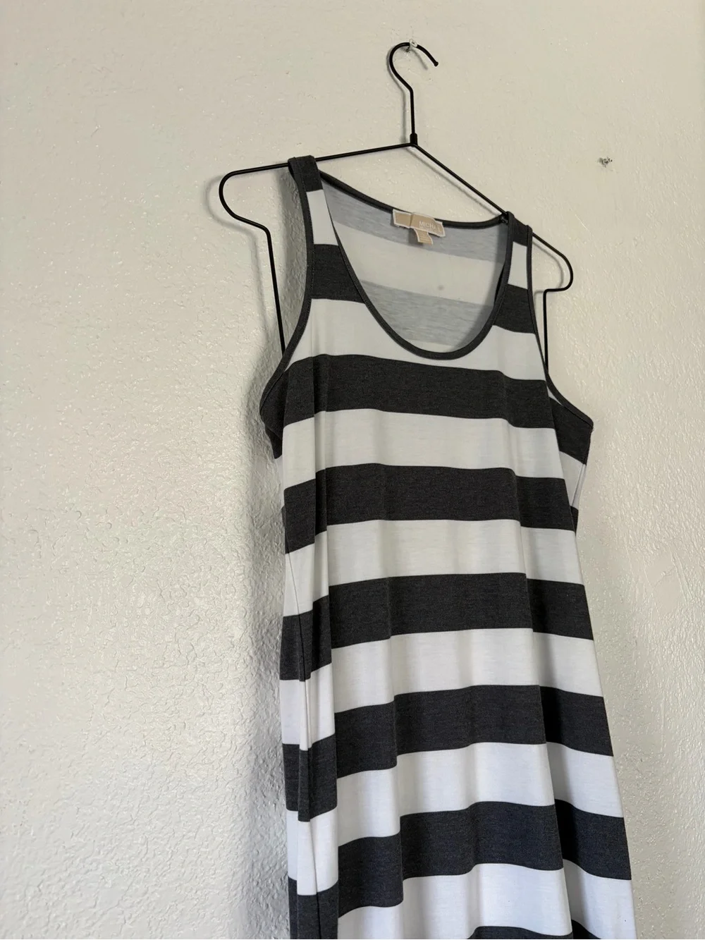 Michael Kors Black and White Striped Sleeveless Maxi Dress